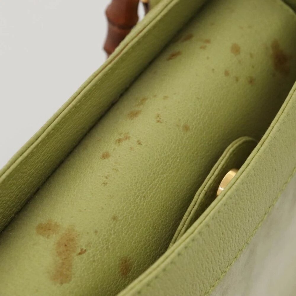 GUCCI Bamboo Hand Bag Suede Leather LIme Green Gold - Picture 13 of 16